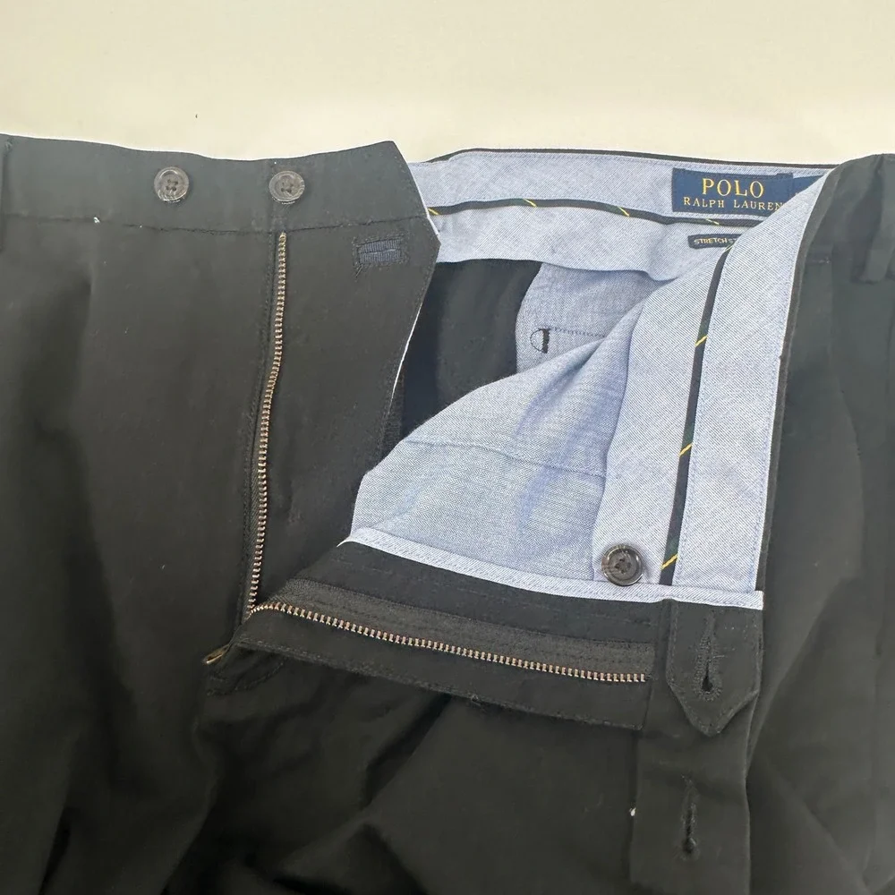 Polo Ralph Lauren Pants Mens 40x30 Black Solid Straight Fit Stretch Modern NWT